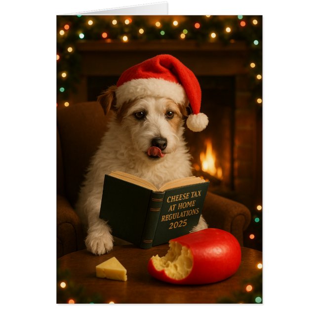 Jack Russell Terrier 'Cheese Tax' Christmas card (Devant)