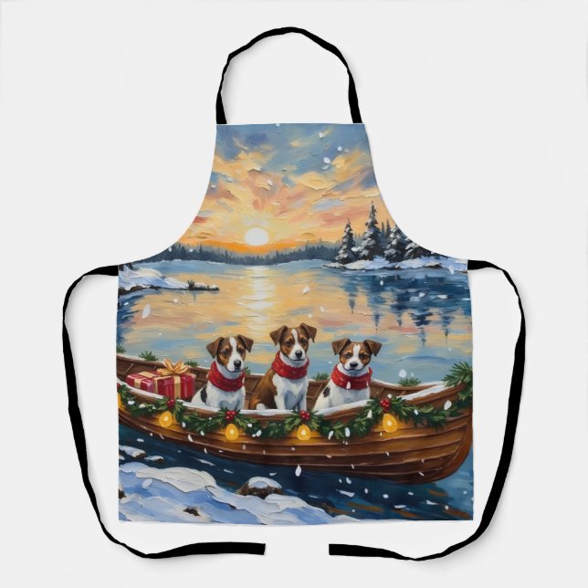 Jack Russell Terrier Christmas Boat Holiday Apron (Front)