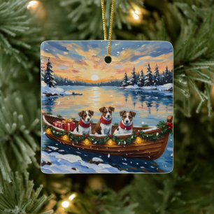Jack Russell Terrier Christmas Boat Holiday Ceramic Ornament