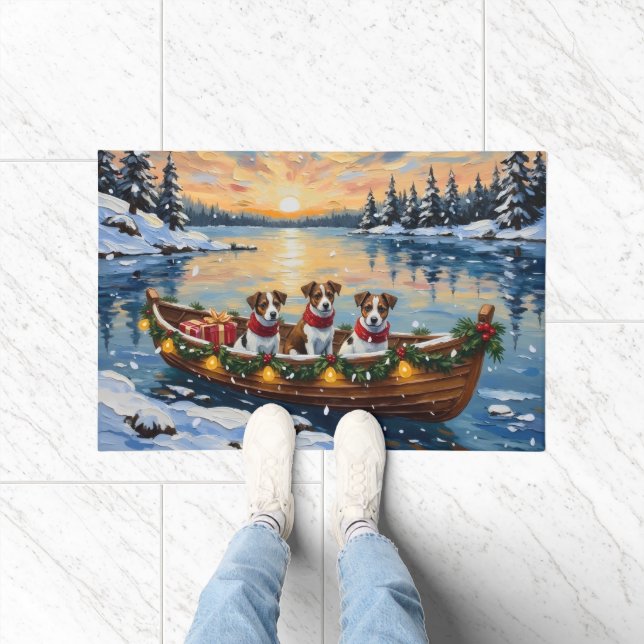Jack Russell Terrier Christmas Boat Holiday Doormat (Indoor)