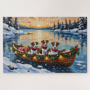 Jack Russell Terrier Christmas Boat Holiday Jigsaw Puzzle