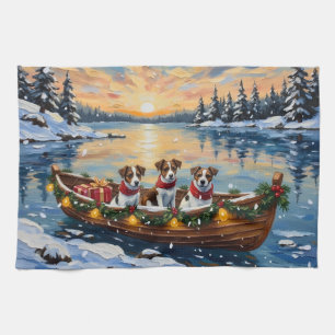 Jack Russell Terrier Christmas Boat Holiday Kitchen Towel