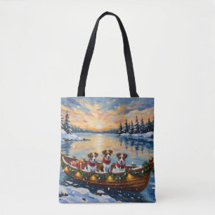 Jack Russell Terrier Christmas Boat Holiday Tote Bag
