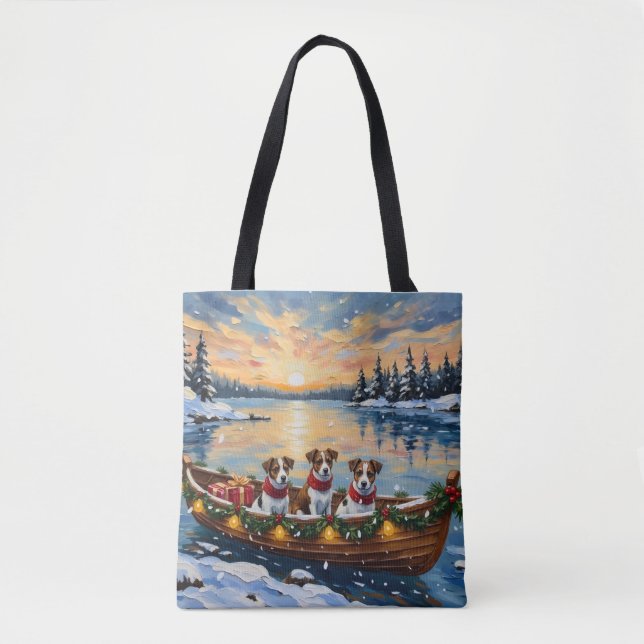 Jack Russell Terrier Christmas Boat Holiday Tote Bag (Front)