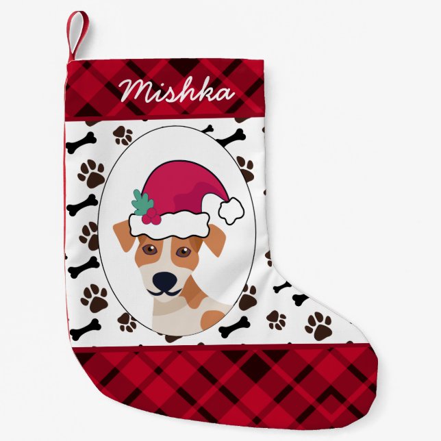 Jack Russell Terrier Christmas, Custom Dog Name Small Christmas Stocking (Front)