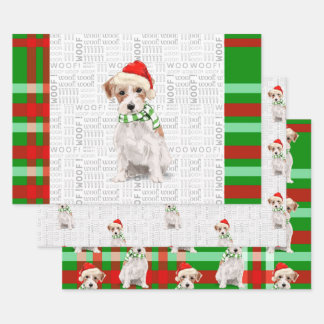 Jack Russell Terrier Christmas Dog Plaid Wrapping Paper Sheet