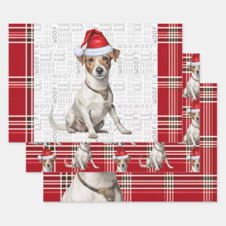Jack Russell Terrier Christmas Dog Red Plaid Wrapping Paper Sheet