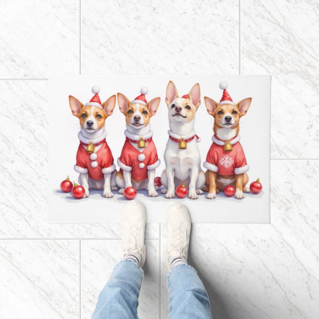 Jack Russell Terrier Christmas Dress Santa Hat Doormat (Indoor)