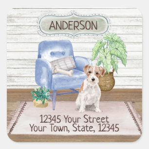 Jack Russell Terrier Cozy New Home Address Square Sticker