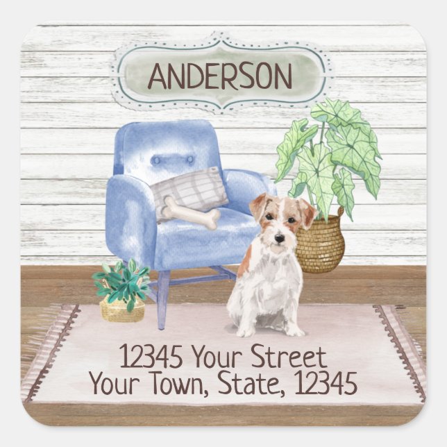 Jack Russell Terrier Cozy New Home Address      Square Sticker (Front)