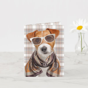 Jack Russell Terrier Dog and Plaid Monogrammed Card