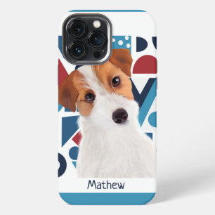 Jack Russell Terrier Dog Blue and Red Geometric iPhone 13 Pro Max Case
