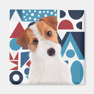 Jack Russell Terrier Dog Blue and Red Geometric Magnet