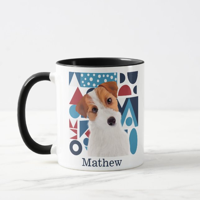 Jack Russell Terrier Dog Blue and Red Geometric  Mug (Left)