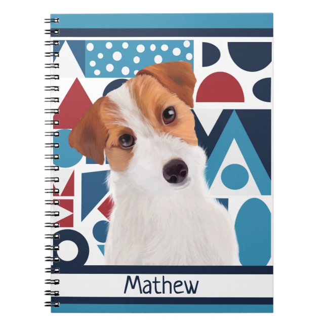 Jack Russell Terrier Dog Blue and Red Geometric  Notebook (Front)