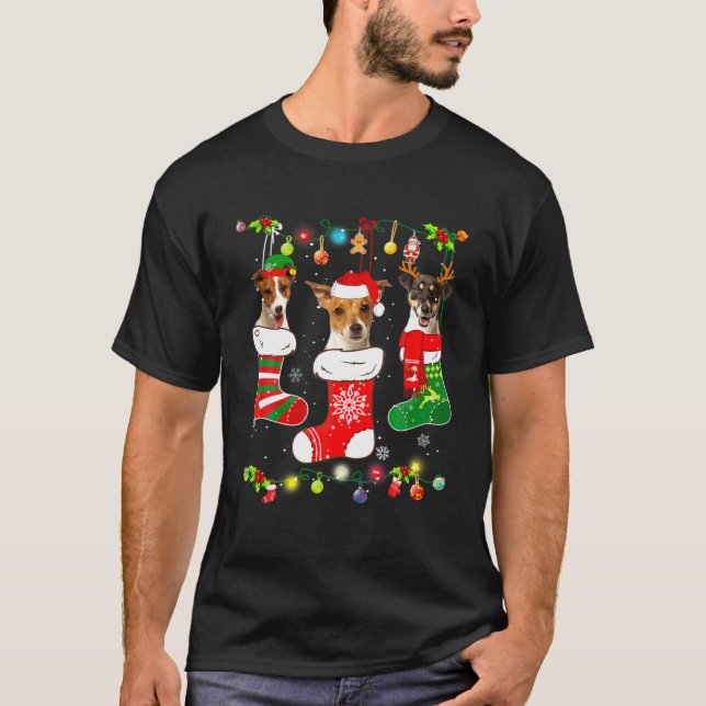 Jack Russell Terrier Dog Christmas Light Puppy Dog T-Shirt (Front)