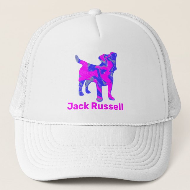 Jack Russell Terrier Dog Cute Pink&Blue Silhouette Trucker Hat (Front)