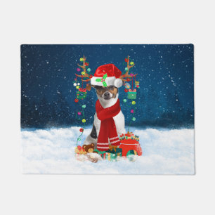 Jack Russell Terrier Dog in Snow Christmas Gifts  Doormat