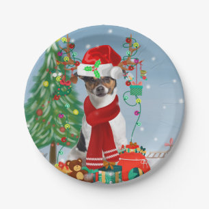 Jack Russell Terrier Dog in Snow Christmas Gifts  Paper Plate
