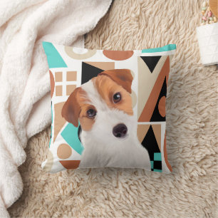 Jack Russell Terrier Dog Orange Geometric  Throw Pillow
