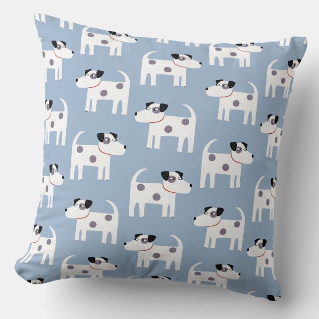 Jack Russell Terrier Dog Pattern Blue Throw Pillow (Parson Jack Russell terrier dog pattern throw pillow)