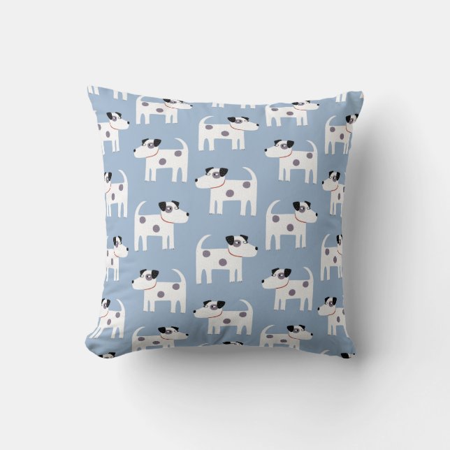 Jack Russell Terrier Dog Pattern Blue Throw Pillow (Front)