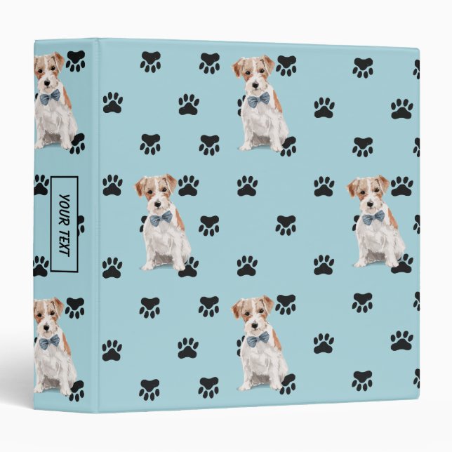 Jack Russell Terrier Dog Paw Prints Pattern Binder (Front/Spine)