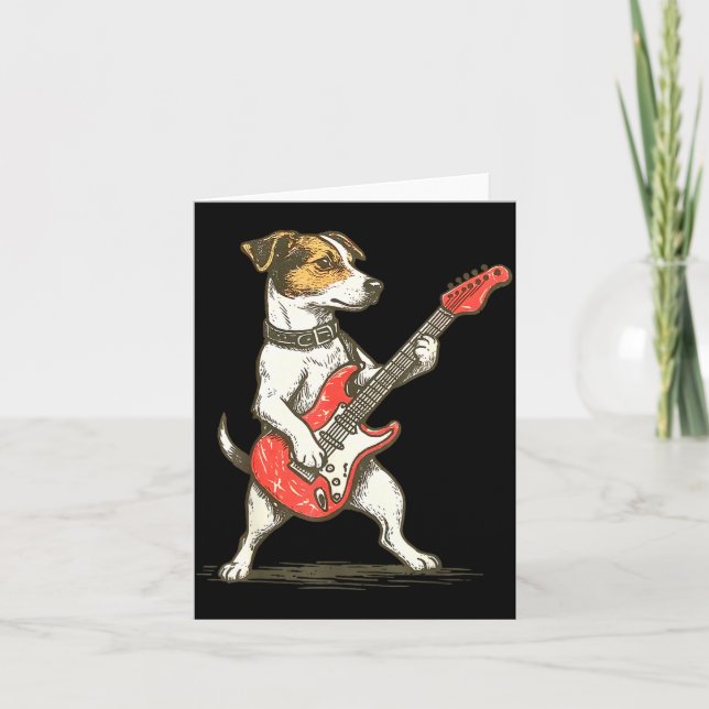 Jack Russell Terrier Dog Playing Guitar Rocker Gui Card (Front)