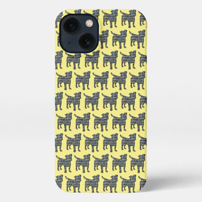 Jack Russell Terrier Dog Silhouette Grid Yellow iPhone Case (Back)