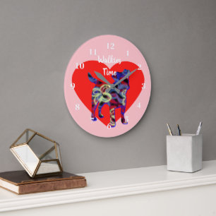 Jack Russell Terrier Dog Silhouette Valentines Day Large Clock