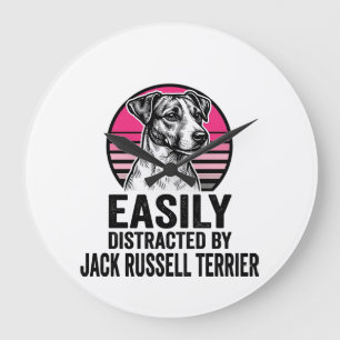 Jack Russell Terrier Easily Distracted Vintage Shi Large Clock