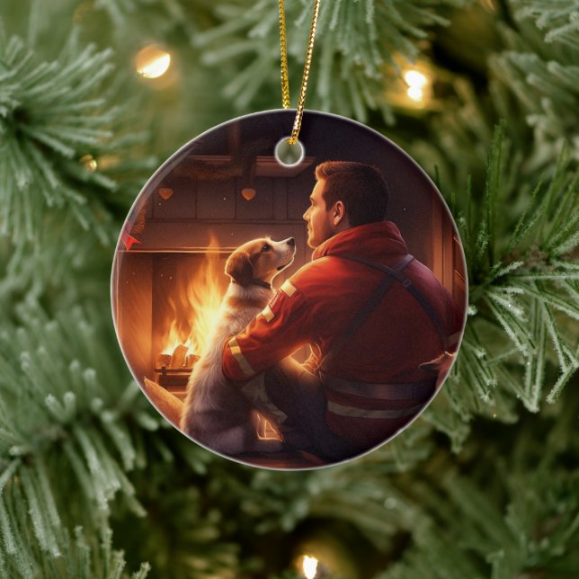 Jack Russell Terrier Fireman, Puppy, Pet Dog Lover Ceramic Ornament (Tree)