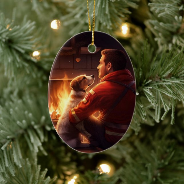 Jack Russell Terrier Fireman, Puppy, Pet Dog Lover Ceramic Ornament (Tree)