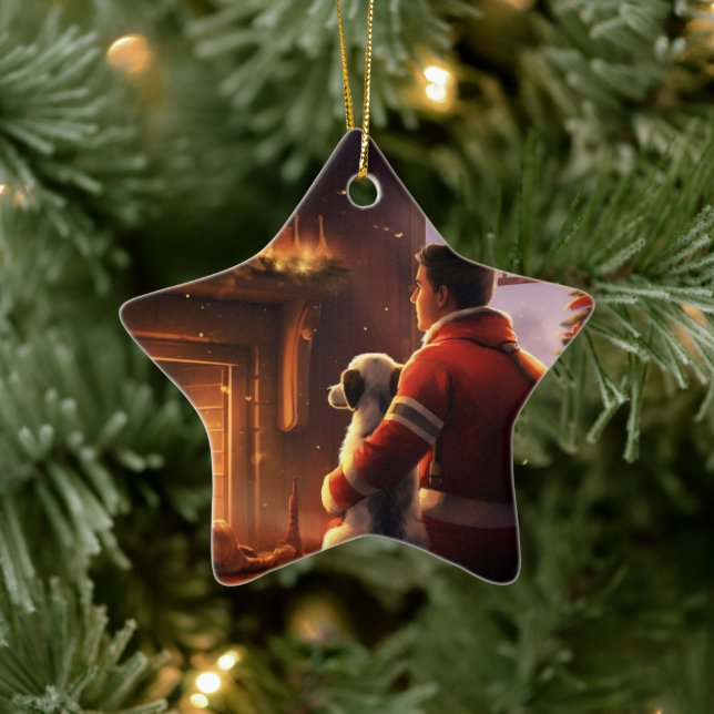 Jack Russell Terrier Fireman, Puppy, Pet Dog Lover Ceramic Ornament (Tree)