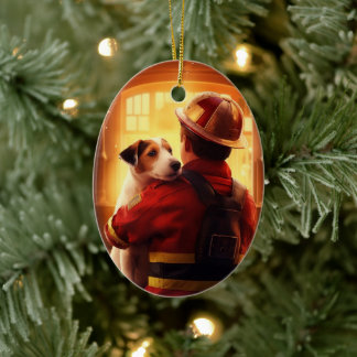 Jack Russell Terrier Fireman, Puppy, Pet Dog Lover Ceramic Ornament