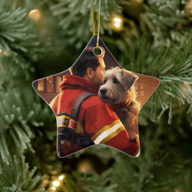 Jack Russell Terrier Fireman, Puppy, Pet Dog Lover Ceramic Ornament (Tree)