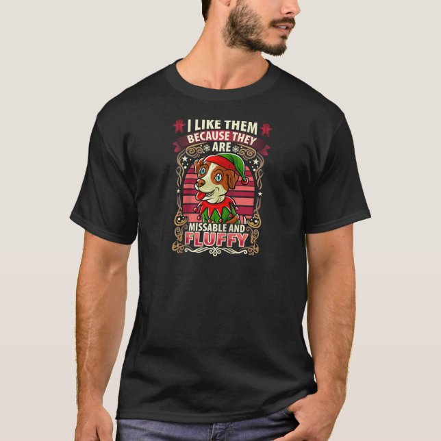 Jack Russell Terrier Fluffy Christmas Dog Santa Cl T-Shirt (Front)
