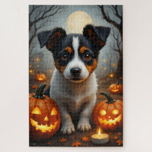 Jack Russell Terrier Haunted Halloween Portrait  Jigsaw Puzzle