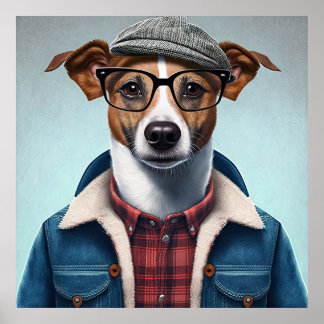 Jack Russell Terrier Hipster Dog Poster