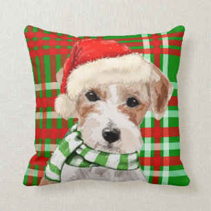 Jack Russell Terrier Holiday Plaid Christmas Dog Throw Pillow