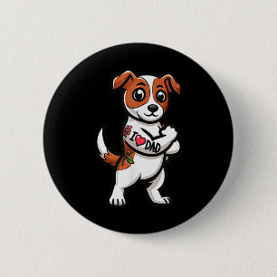 Jack Russell Terrier I Love Dad Funny Dog Tattoo _ 2 Inch Round Button