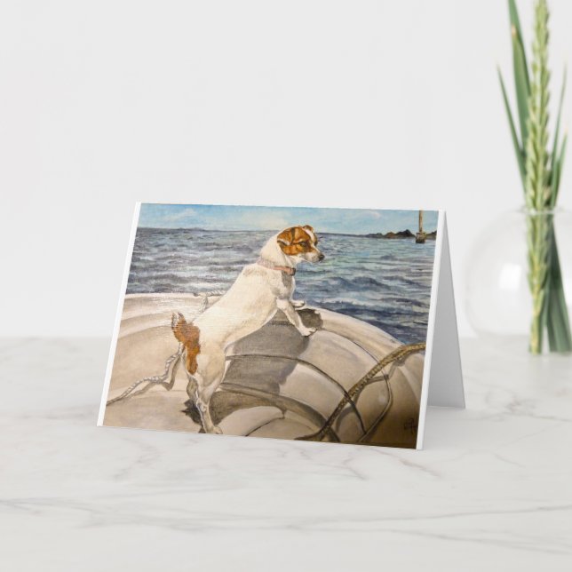 Jack Russell Terrier on boat Card (Front)