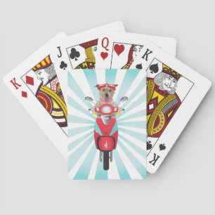 Jack Russell Terrier on Red Moped Playing Cards