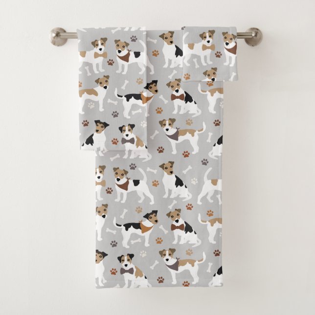 Jack Russell Terrier Paws and Bones Bath Towel Set (Insitu)