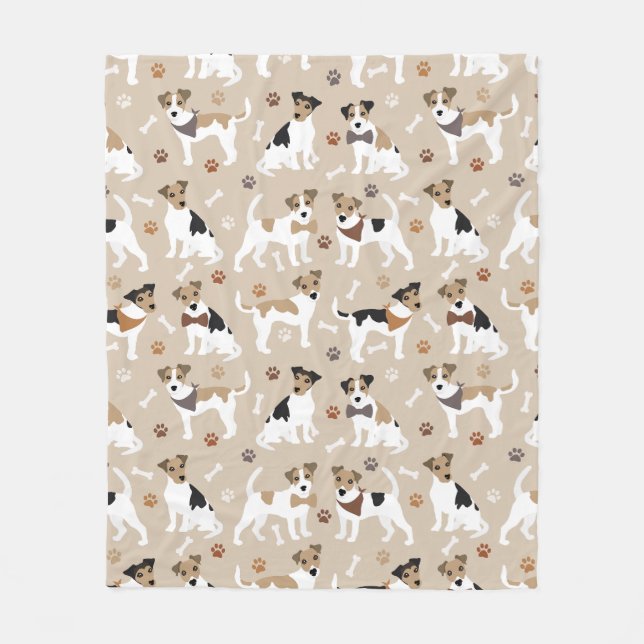 Jack Russell Terrier Paws and Bones Fleece Blanket (Front)