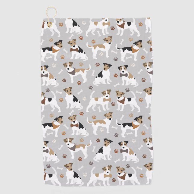 Jack Russell Terrier Paws and Bones Golf Towel (Front)