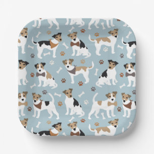 Jack Russell Terrier Paws and Bones Paper Plate