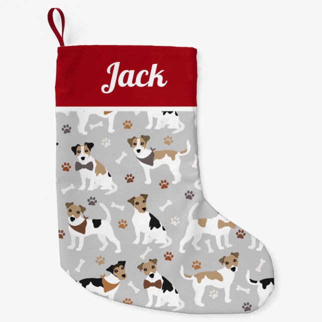 Jack Russell Terrier Paws and Bones Small Christmas Stocking (Front)