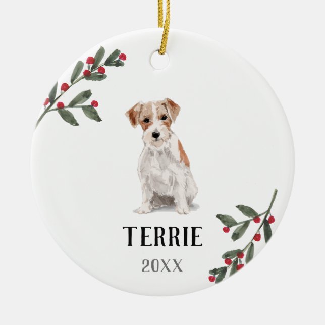 Jack Russell Terrier Personalized Christmas Dog Ceramic Ornament (Front)