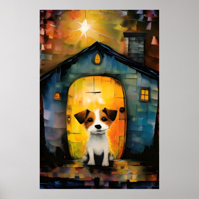 Jack Russell Terrier Puppy in His Cozy House Poster (Front)